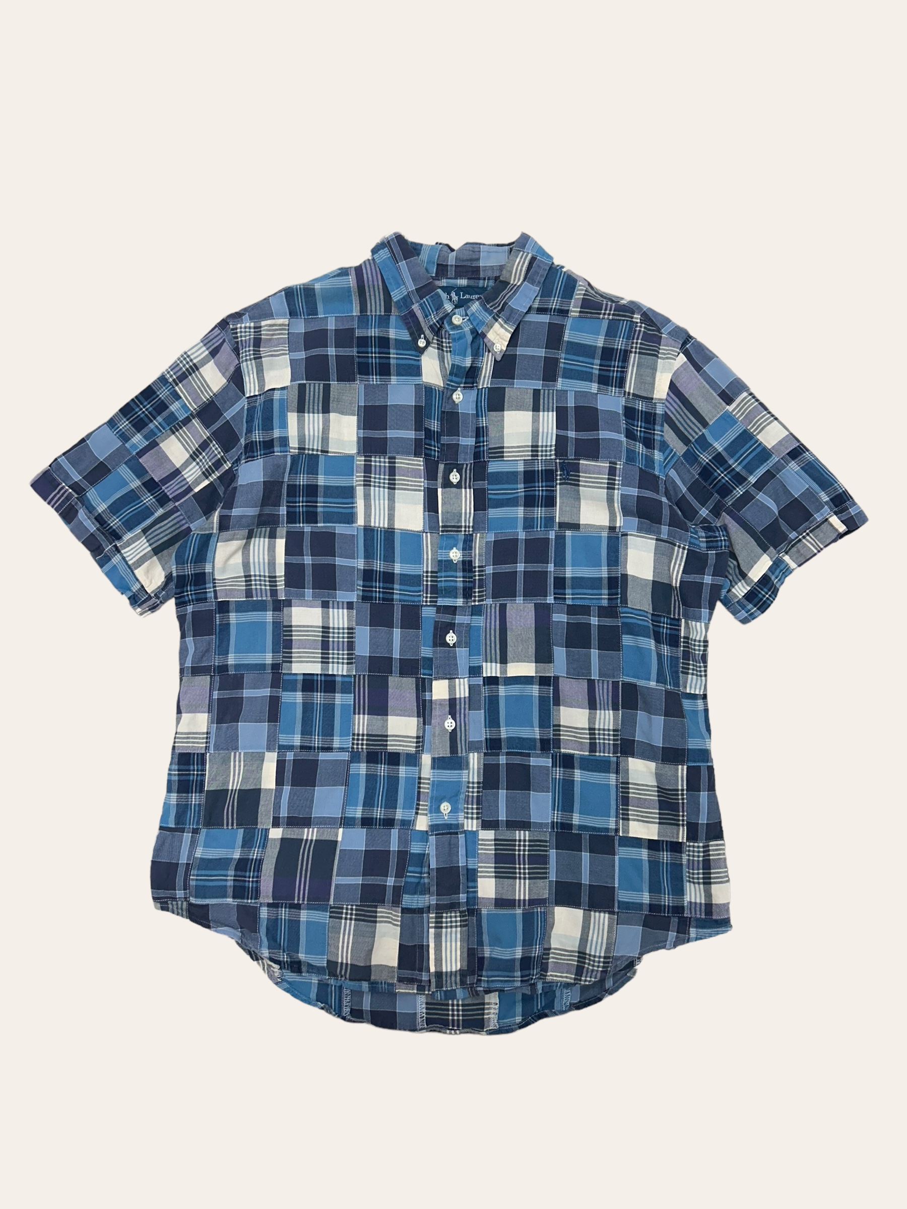 Polo ralph lauren blue patchwork short sleeve shirt XL