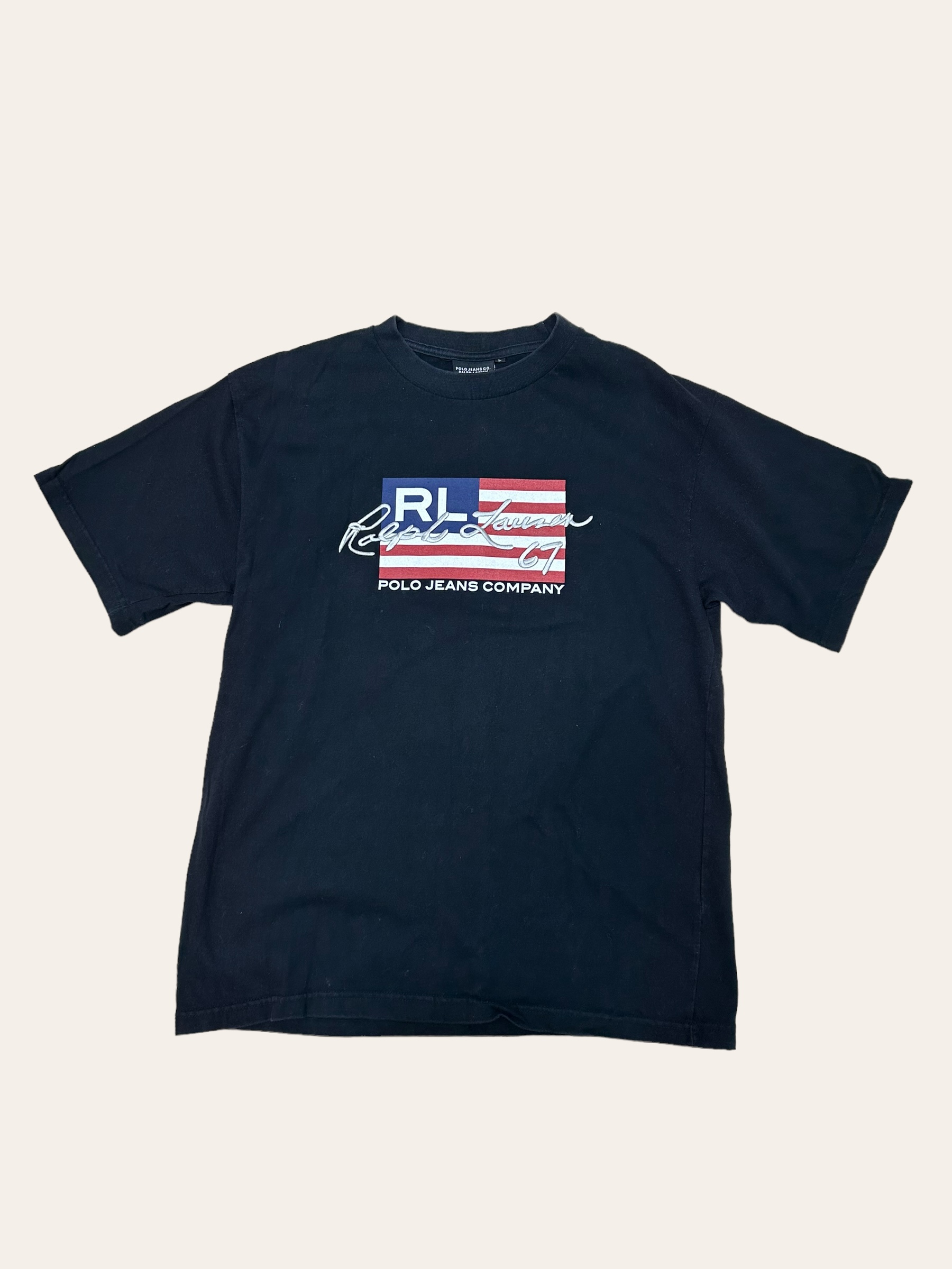 Polo jeans company black USA flag printing T-shirt L
