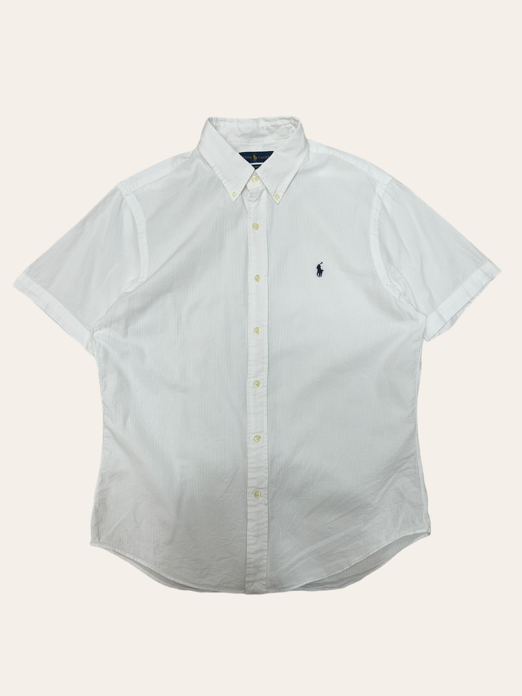 (From USA)Polo ralph lauren white seersucker short sleeve shirt L