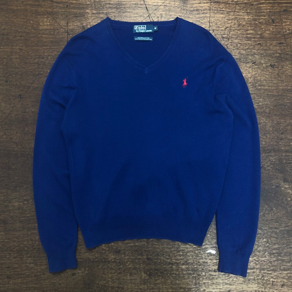 Polo ralph lauren blue pima cotton v-neck sweater M.