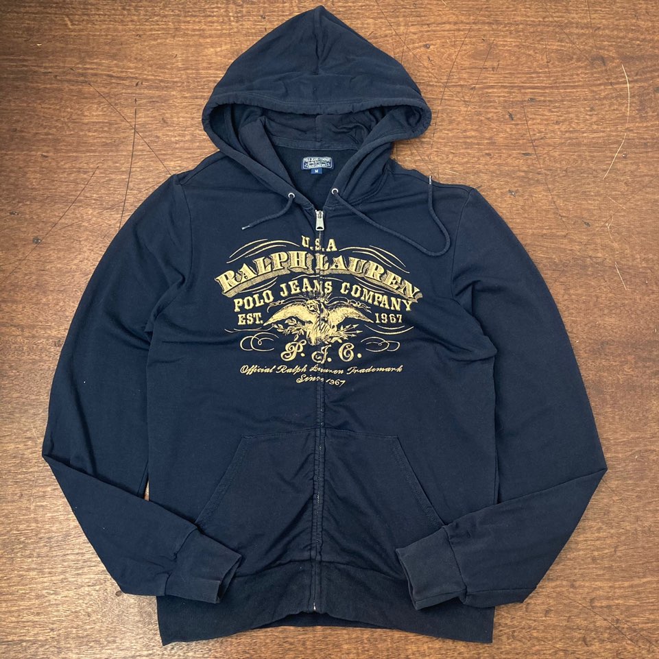 Polo jeans company black printing zip up hoodie jacket M