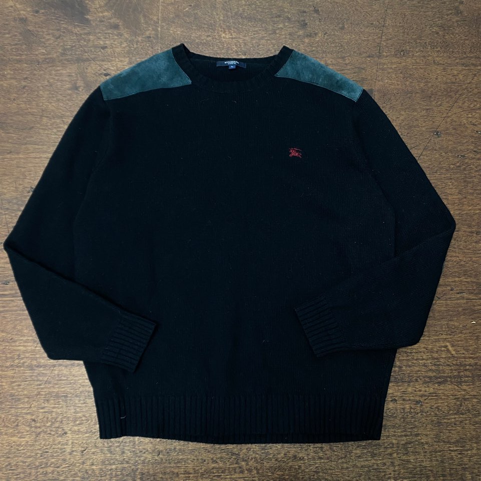 Burberry black wool commando sweater L