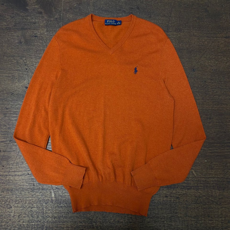 Polo ralph lauren orange color merino wool v-neck sweater M