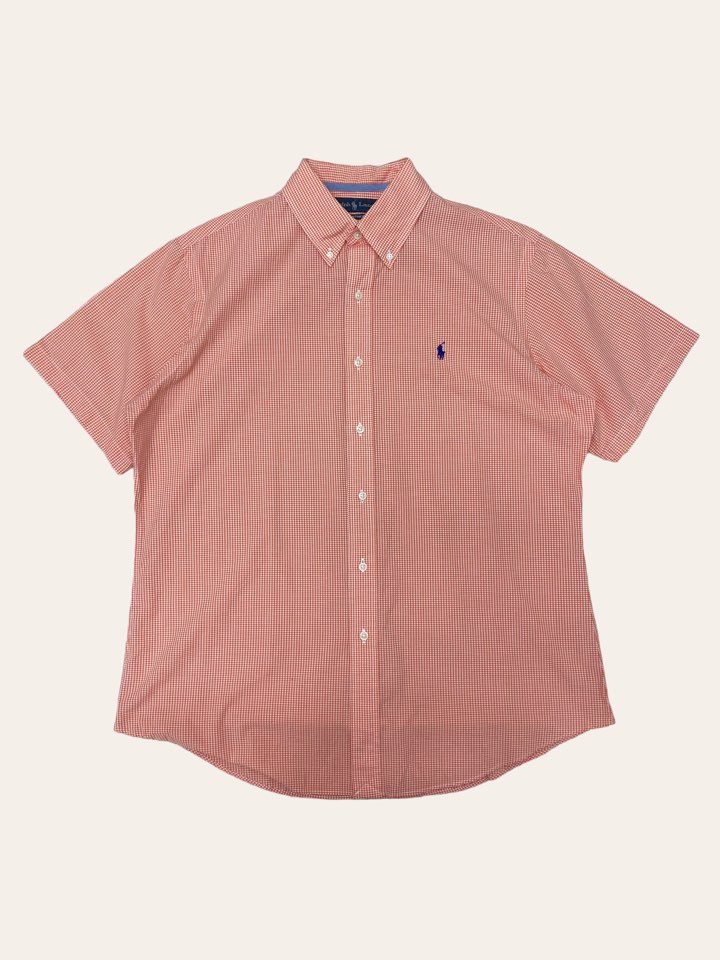 Polo ralph lauren orange gingham short sleeve shirt L