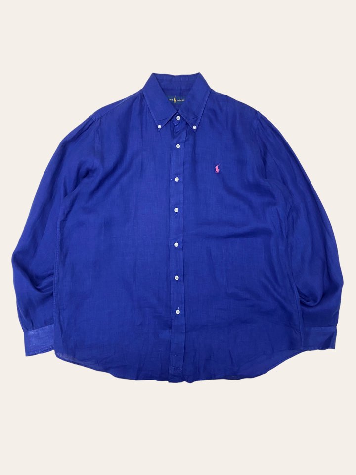 (From USA)Polo ralph lauren navy linen shirt L