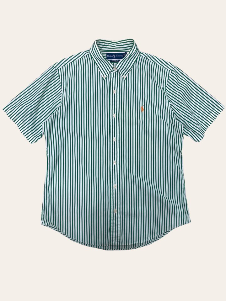 Polo ralph lauren green stripe short sleeve shirt L