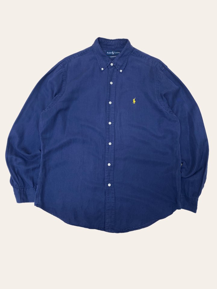 (From USA)Polo ralph lauren navy linen&amp;silk shirt L