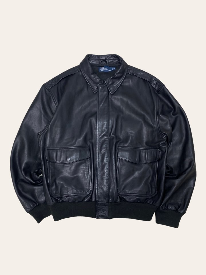 Polo ralph lauren black A-2 leather jacket XL