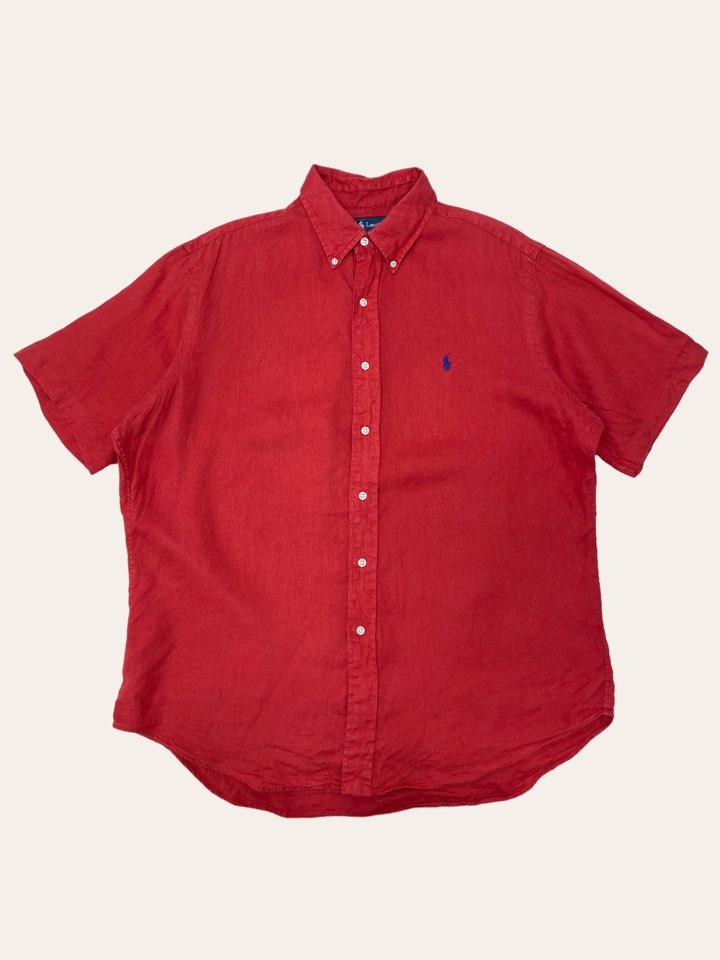 (From USA)Polo ralph lauren red linen short sleeve shirt L