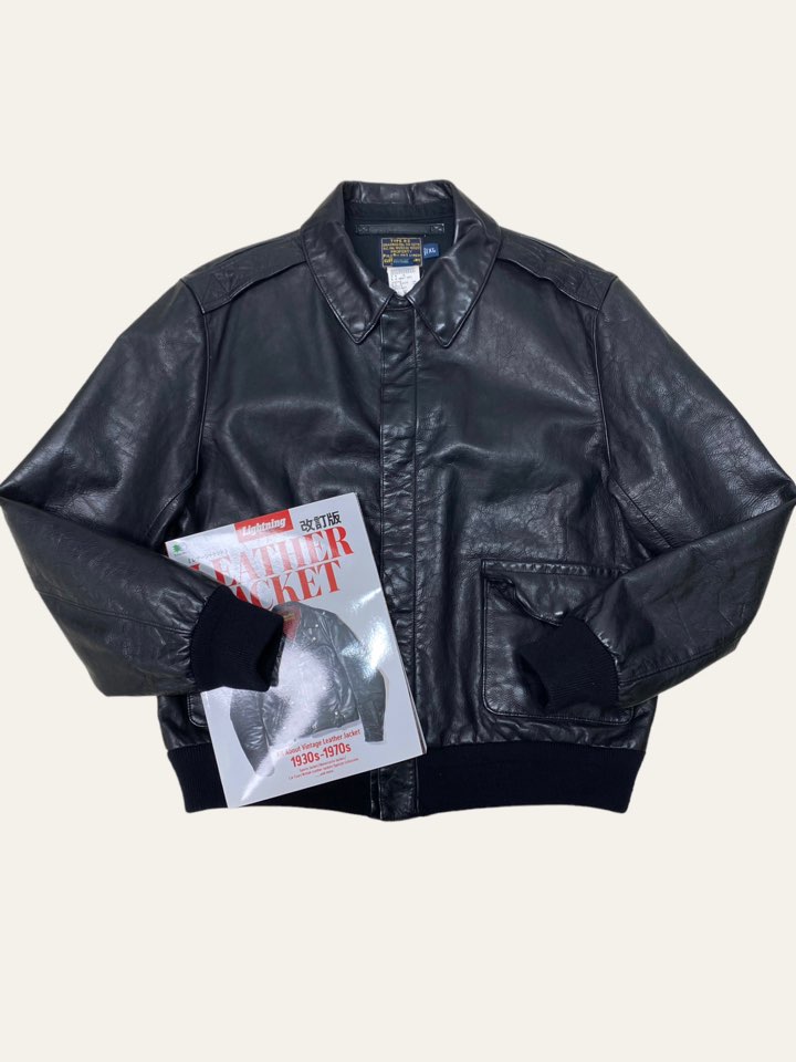 Polo ralph lauren black A-2 leather jacket XL