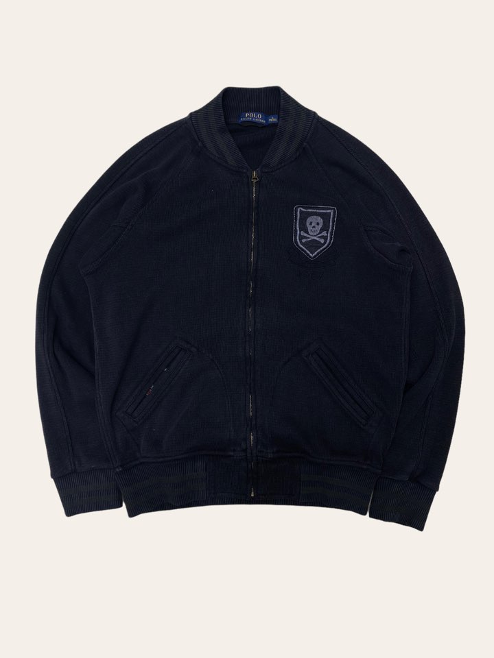 Polo ralph lauren black washed skull patched stadium jacket S
