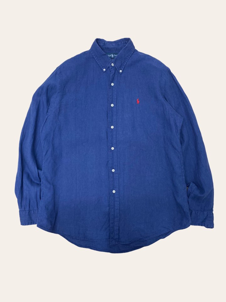 (From USA)Polo ralph lauren navy washed linen shirt L
