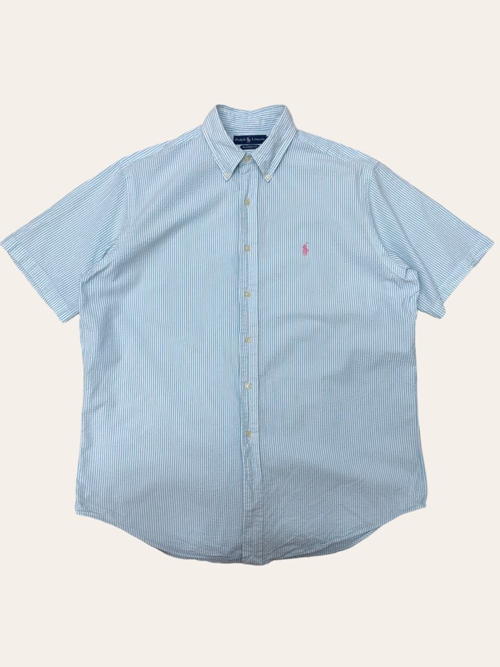(From USA)Polo ralph lauren sky blue seersucker short sleeve shirt L