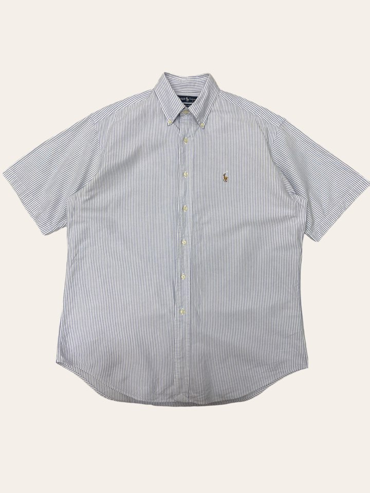 (From USA)Polo ralph lauren blue stripe oxford short sleeve shirt M