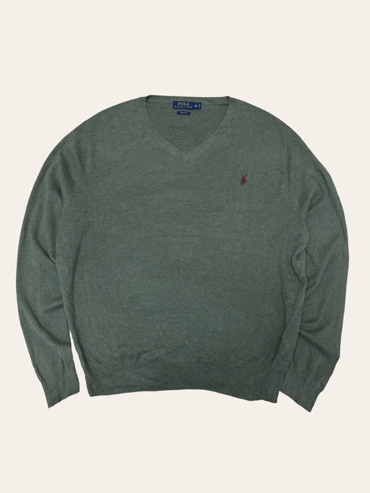 (From USA)Polo ralph lauren khaki green color pima cotton v-neck sweater XL