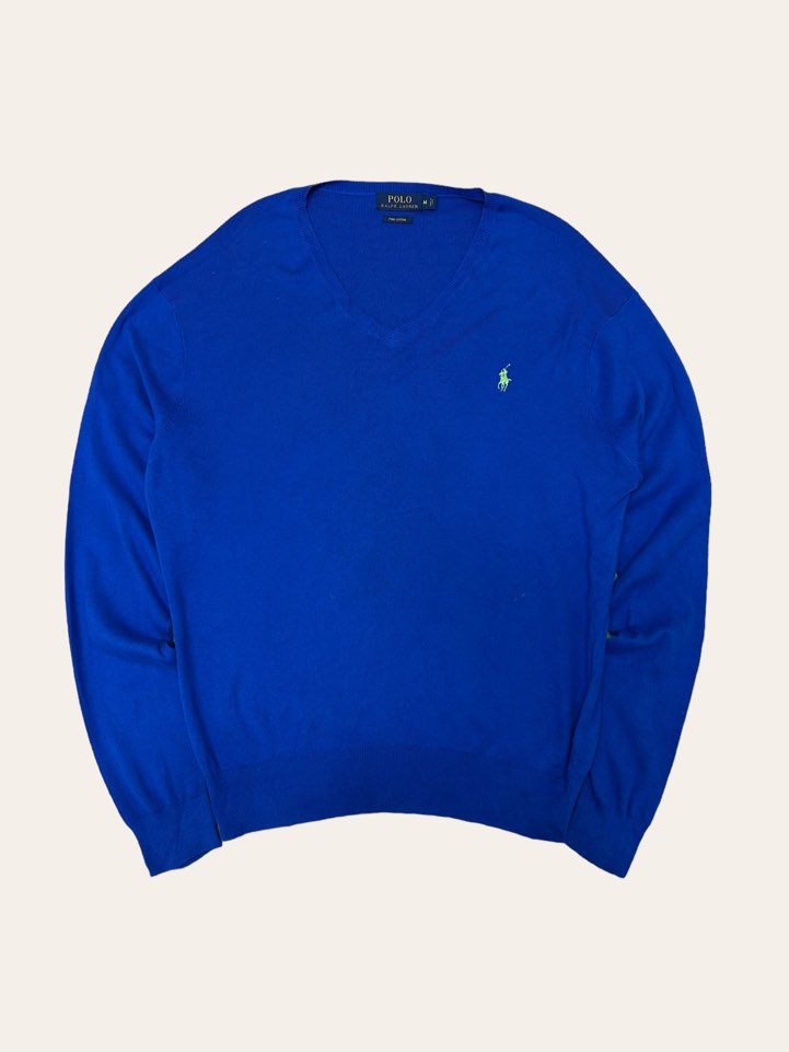 (From USA)Polo ralph lauren deep blue v-neck pima cotton sweater M