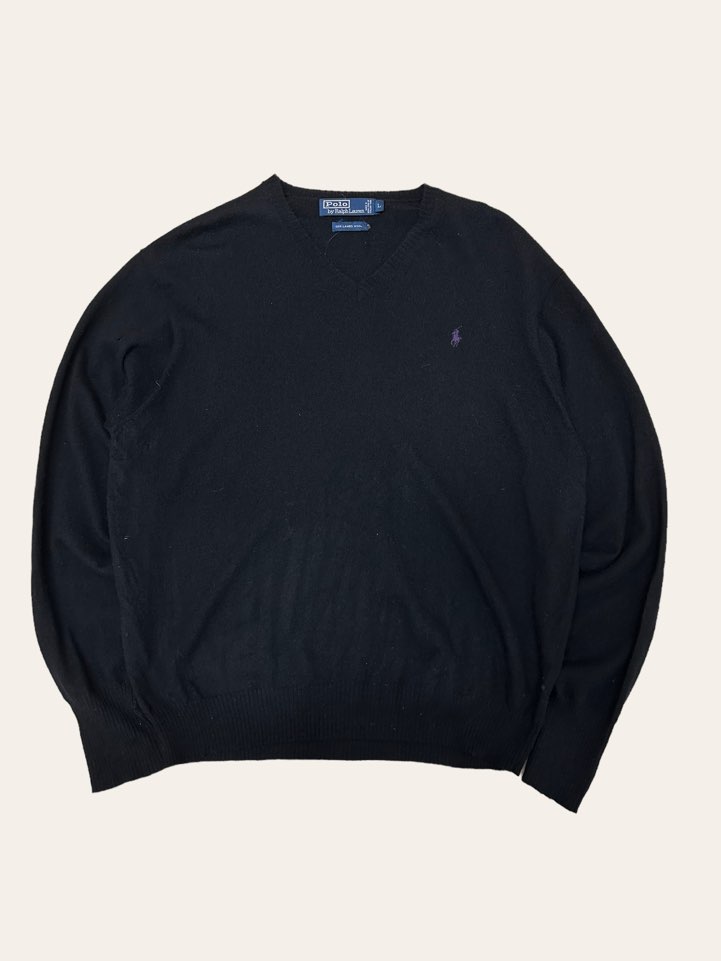 (From USA)Polo ralph lauren black lambswool v-neck sweater L