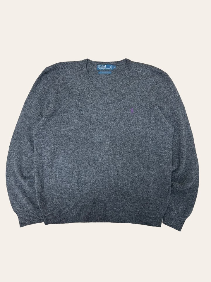 (From USA)Polo ralph lauren gray lambswool v-neck sweater L