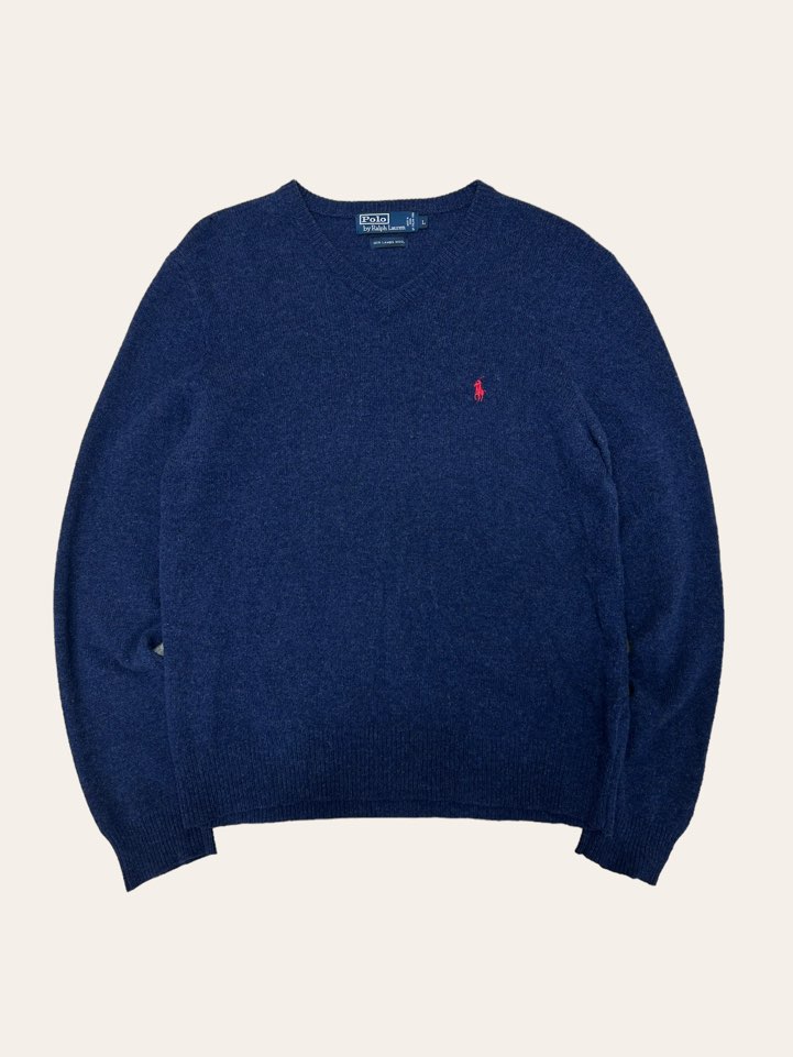 (From USA)Polo ralph lauren navy blue lambswool v-neck sweater L