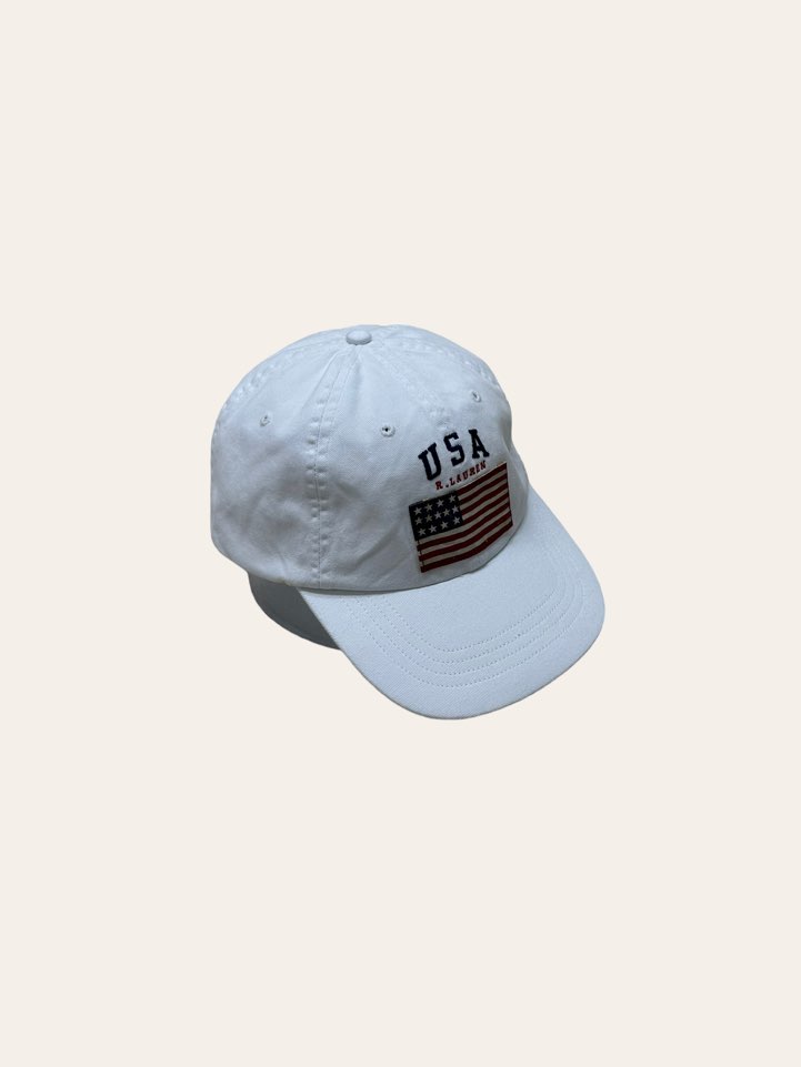 Polo ralph lauren white USA flag patched cap