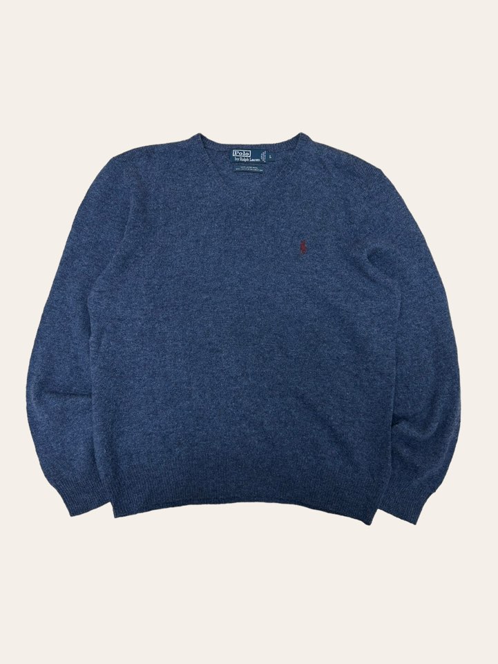 (From USA)Polo ralph lauren faded blue lambswool v-neck sweater L