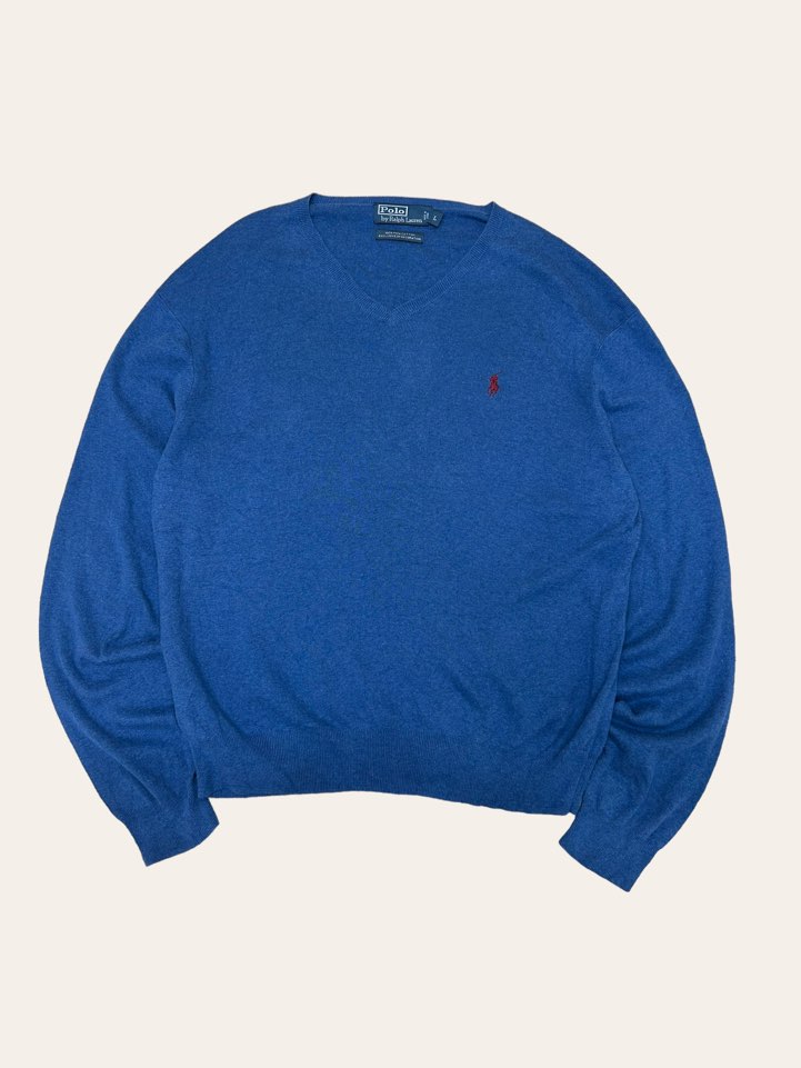 (From USA)Polo ralph lauren blue pima cotton v-neck sweater L