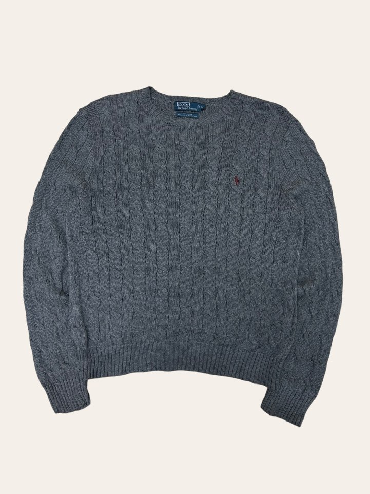 (From USA)Polo ralph lauren gray cotton cable sweater L