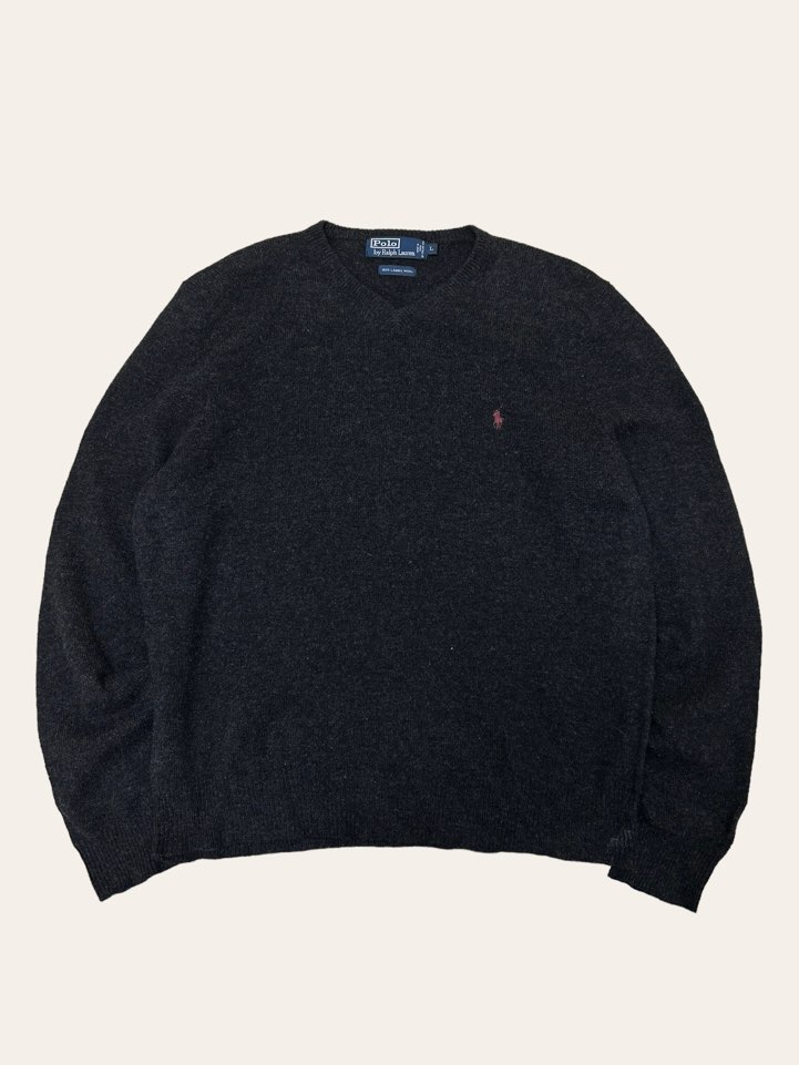 (From USA)Polo ralph lauren dark charcoal lambswool v-neck sweater L
