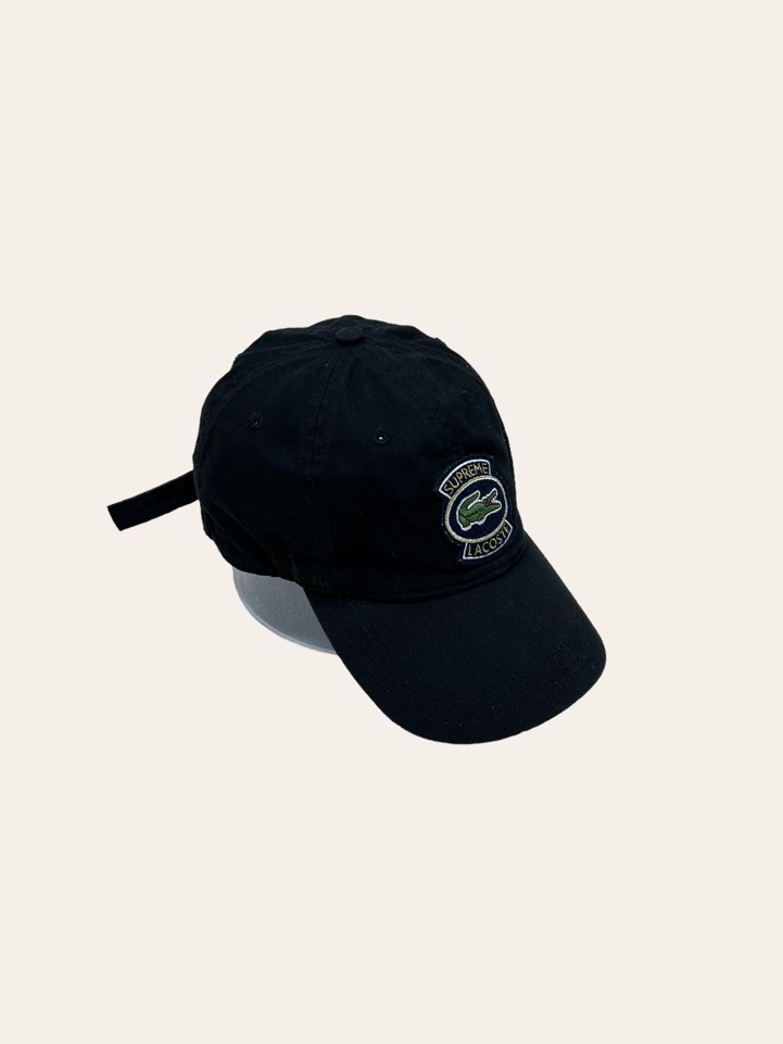 Lacoste X Supreme black twill 6 panel patched cap