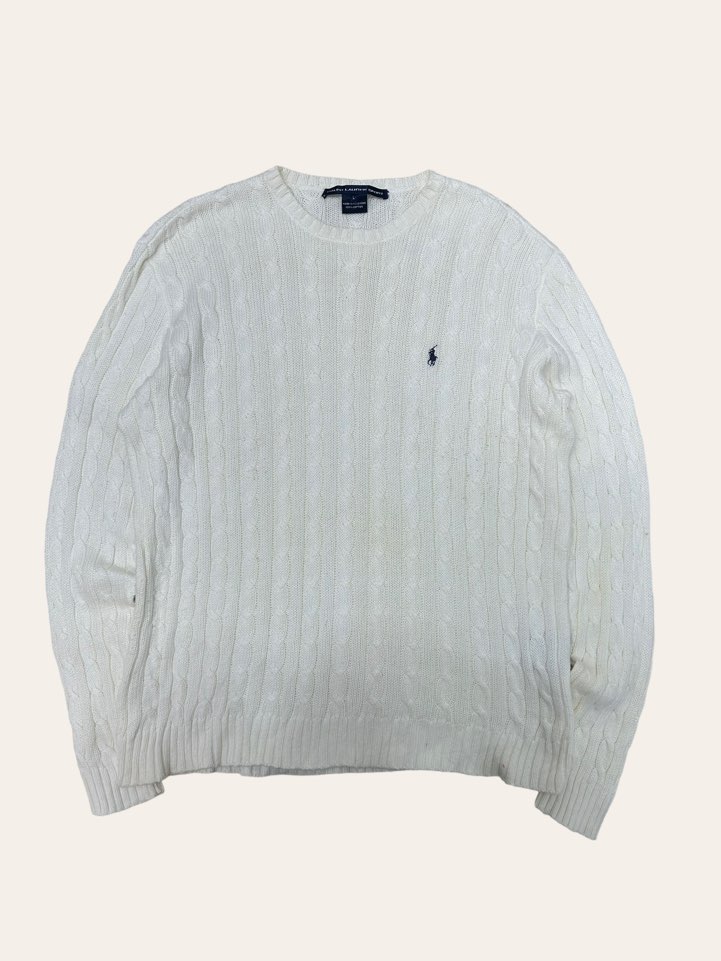 (여성용)Ralph lauren sport white cotton crewneck cable sweater L