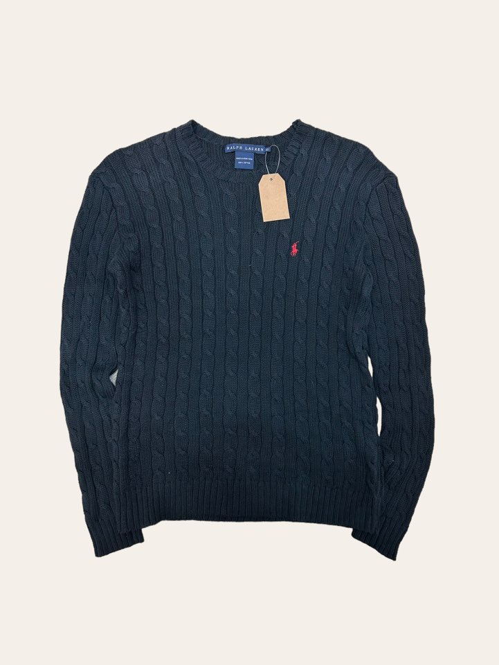 (여성용)Ralph lauren black crewneck cotton cable sweater XS