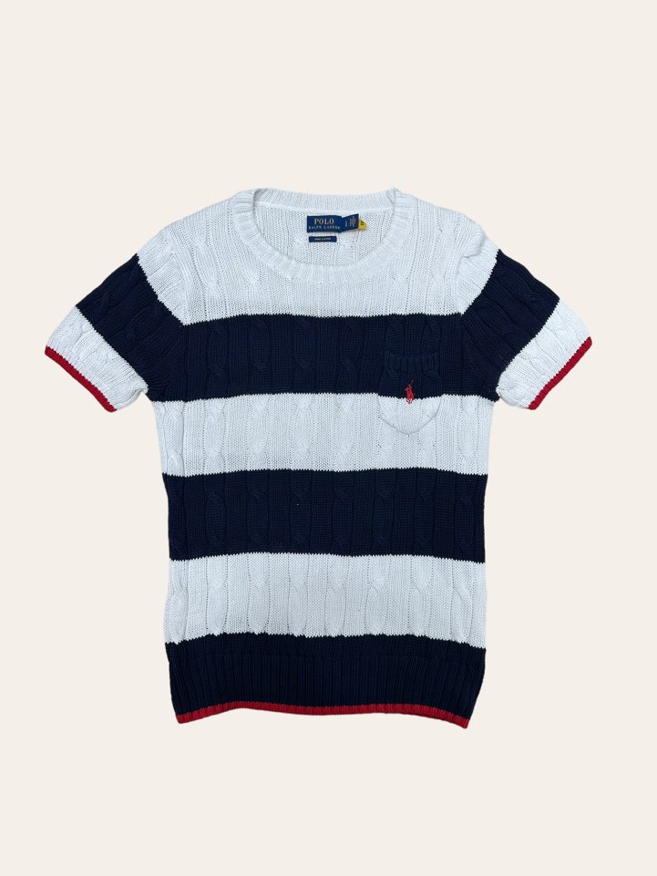(여성용)Polo ralph lauren navy/white stripe short sleeve cotton sweater L