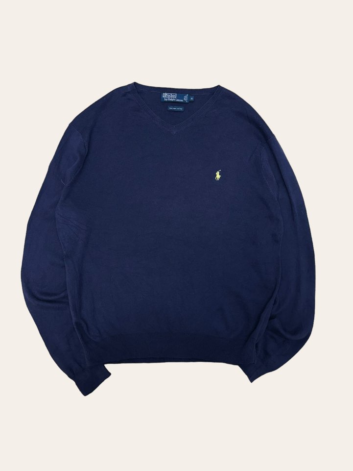 (From USA)Polo ralph lauren navy pima cotton v-neck sweater M