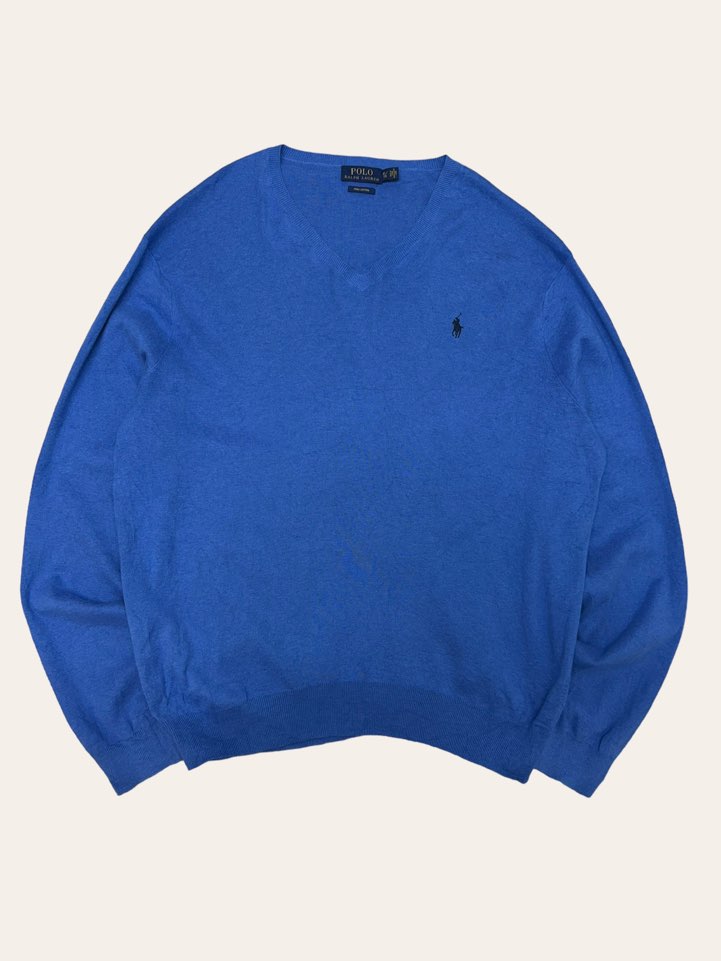 (From USA)Polo ralph lauren sky blue pima cotton v-neck sweater XL
