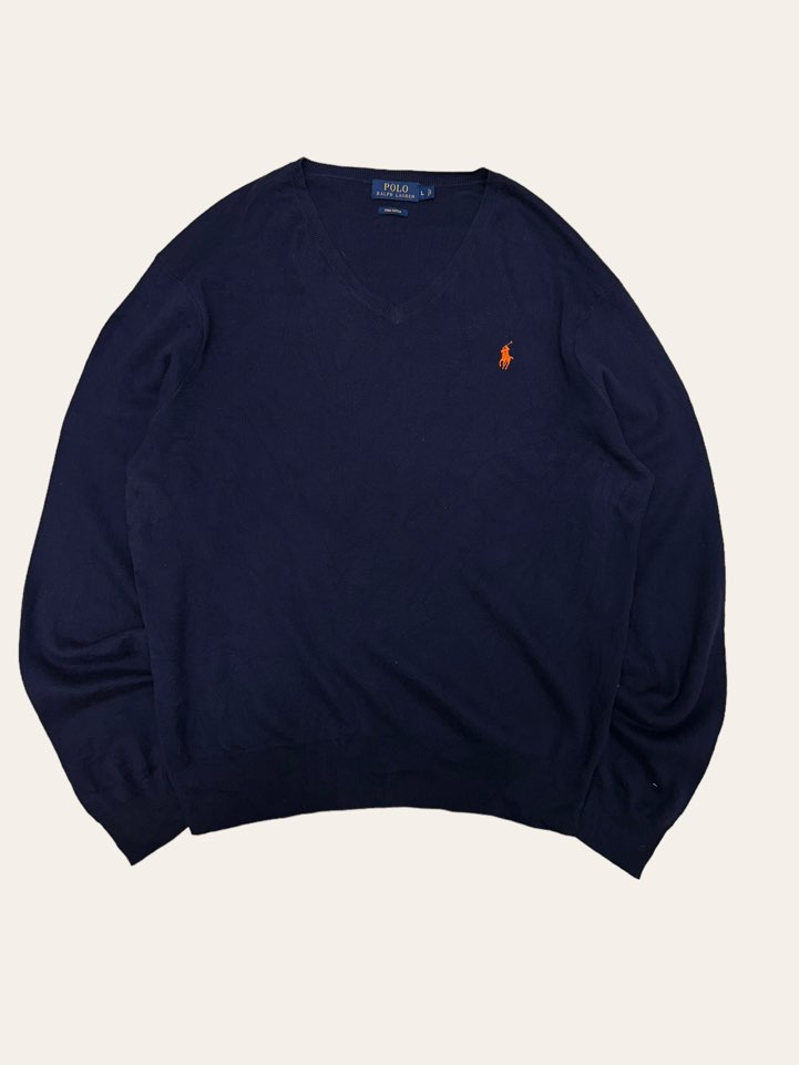 (From USA)Polo ralph lauren navy pima cotton v-neck sweater L