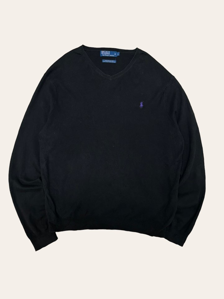 (From USA)Polo ralph lauren black pima cotton v-neck sweater L
