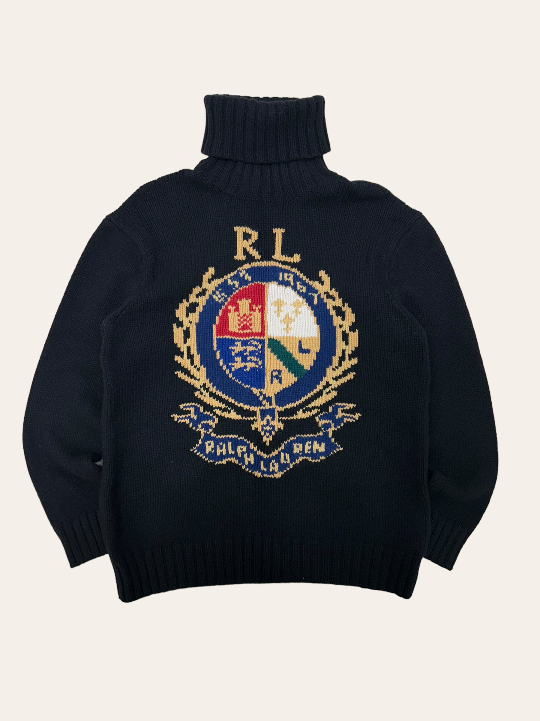 (여성용) Polo ralph lauren black wool big crest logo turtle neck sweater S