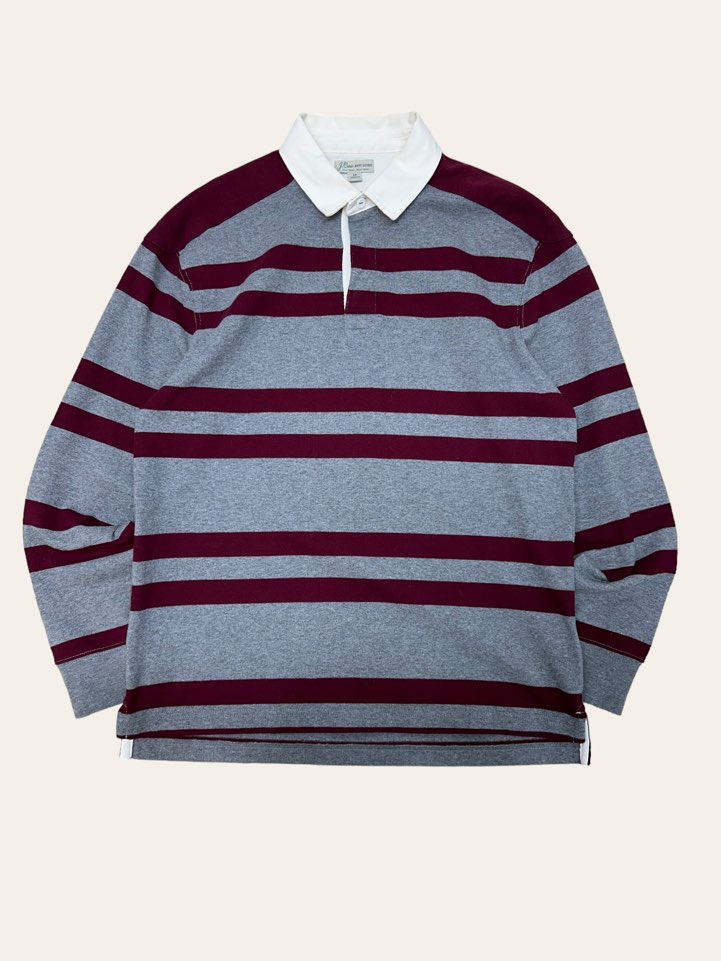 Jcrew burgundy/gray stripe rugby shirt M
