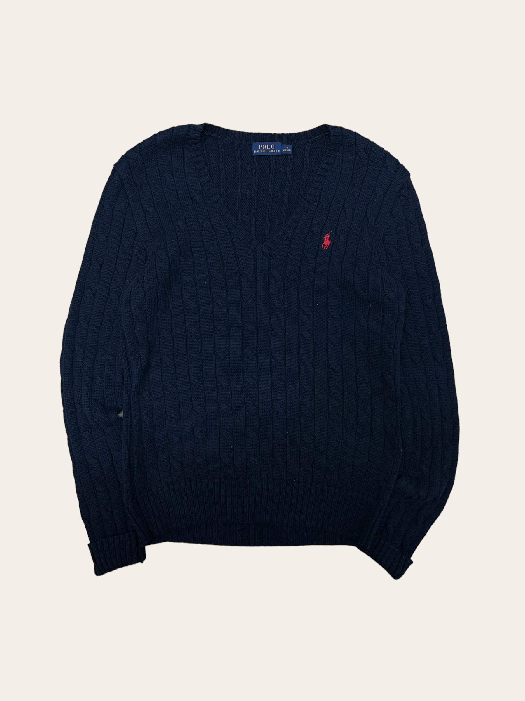 (여성용) Polo ralph lauren navy cotton cable v-neck sweater S