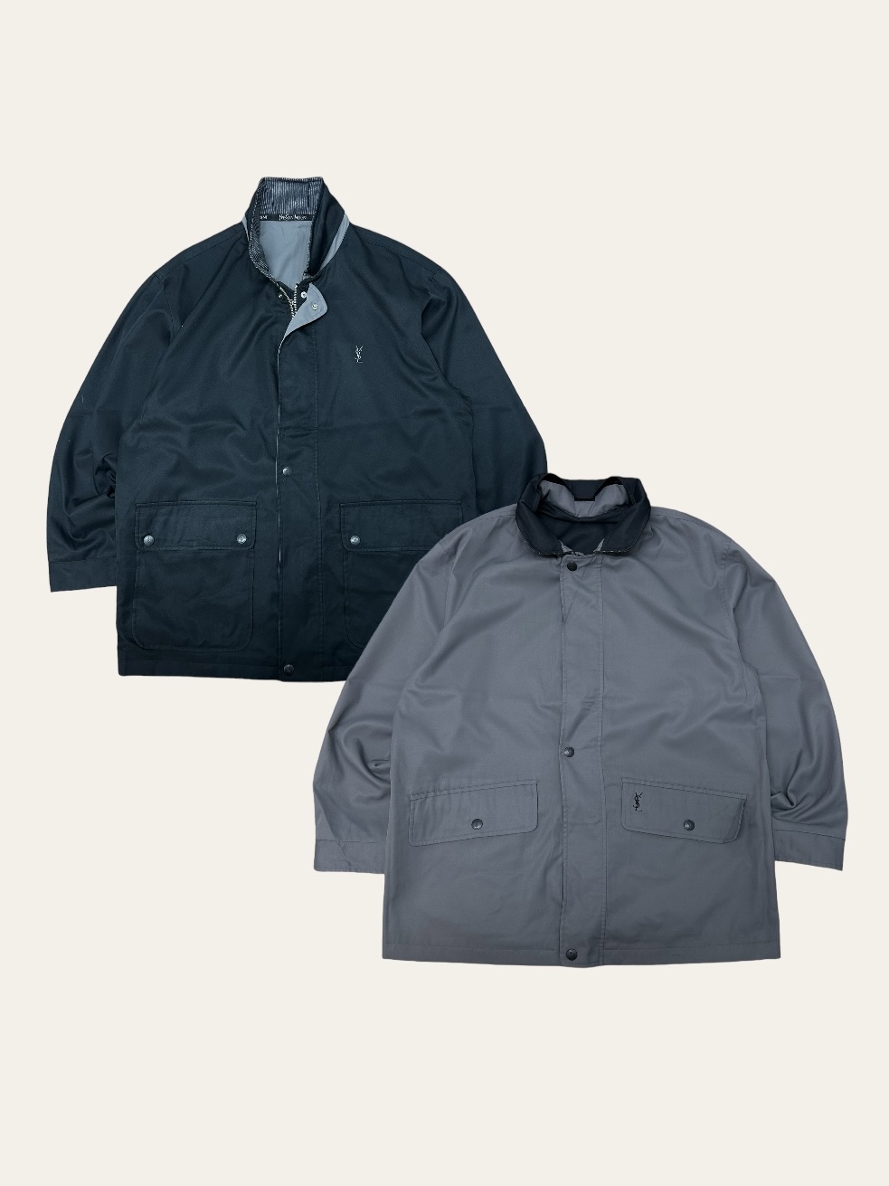 YSL black/gray reversible polyester safari jacket 105
