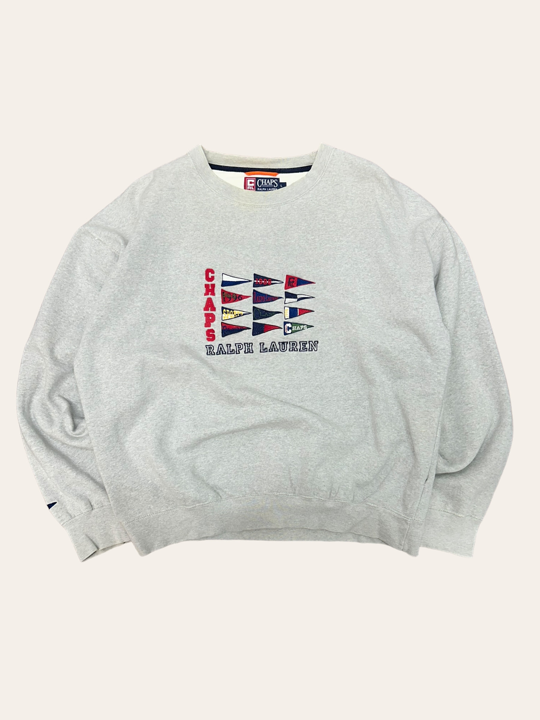 Chaps ralph lauren gray multicolor flags embroidered sweatshirt L