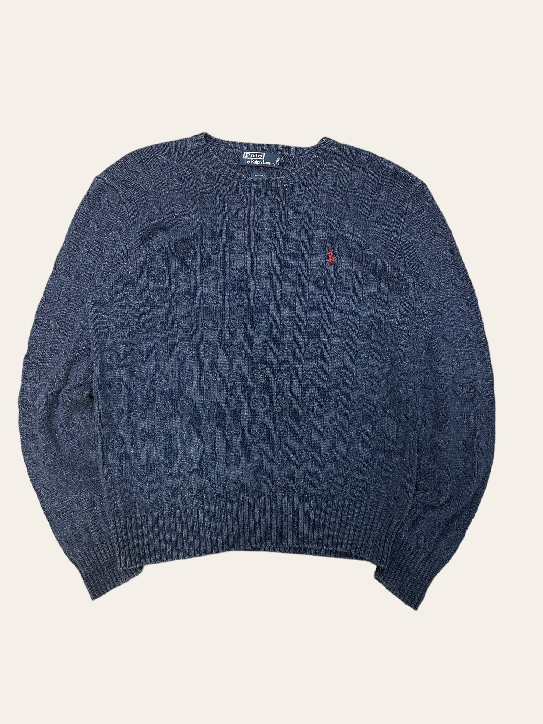 Polo ralph lauren navy silk cable sweater M