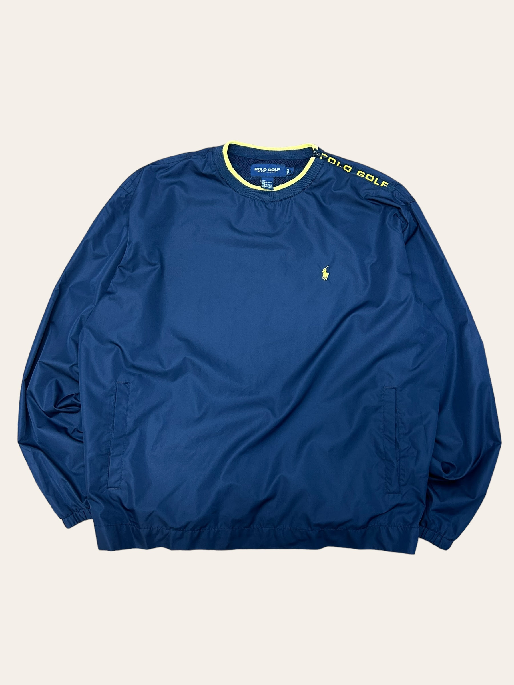 POLO GOLF navy polyester warm up pullover jacket L