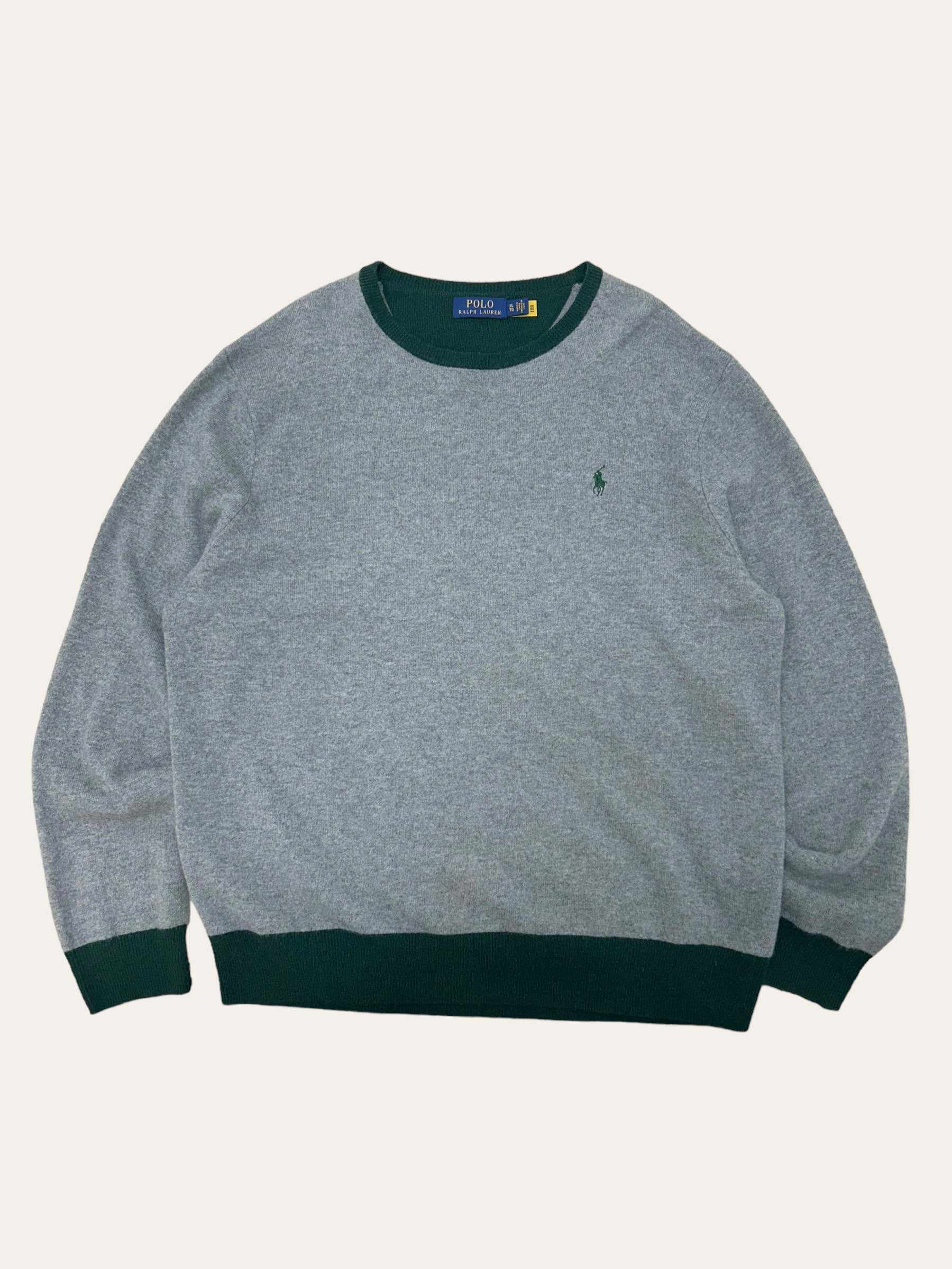 Polo ralph lauren gray/green wool crewneck sweater XL