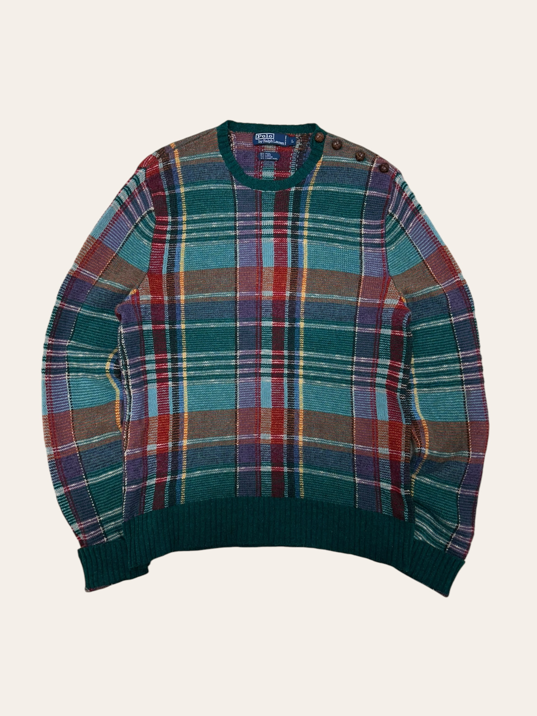 Polo ralph lauren mulricolor madras check lambswool sweater L