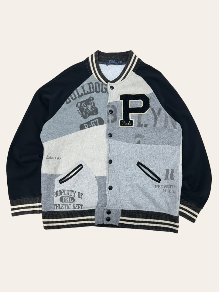 Polo ralph lauren gray bulldog stencil letterman stadium jacket XL