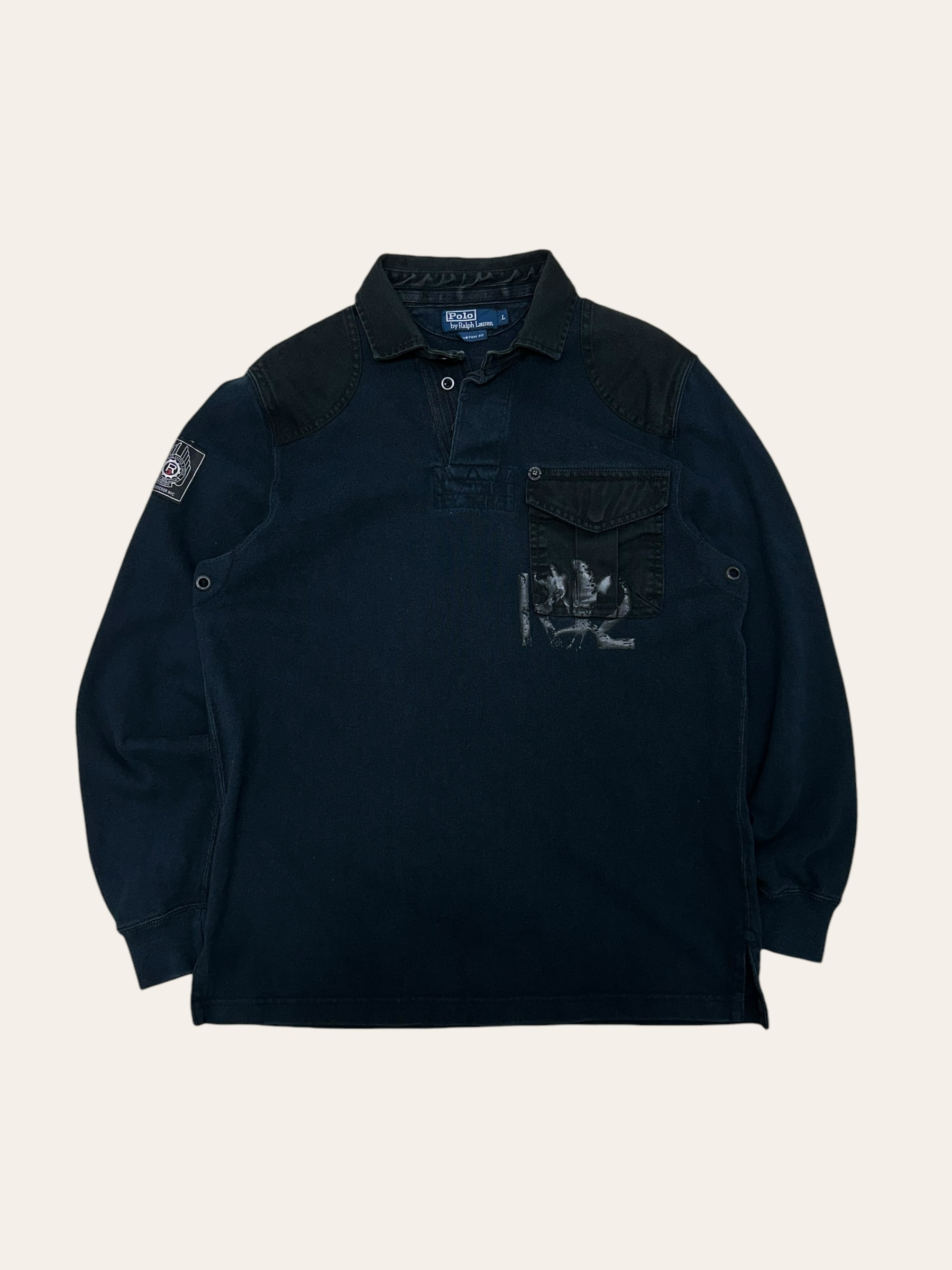Polo ralph lauren black patched rugby shirt L