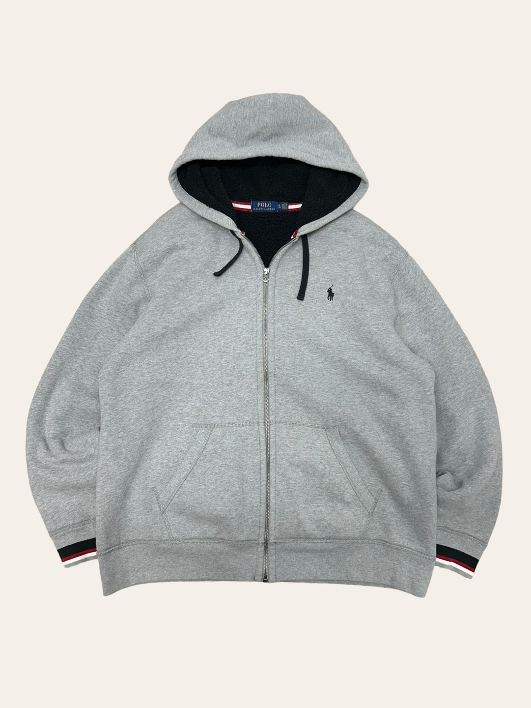 Polo ralph lauren gray sherpa lined hoodie zip up jacket XL