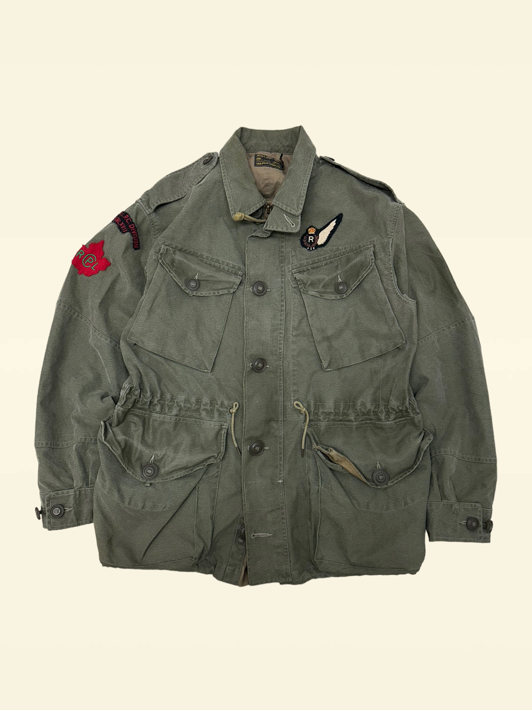 Polo ralph lauren khaki color maple patched combat jacket L