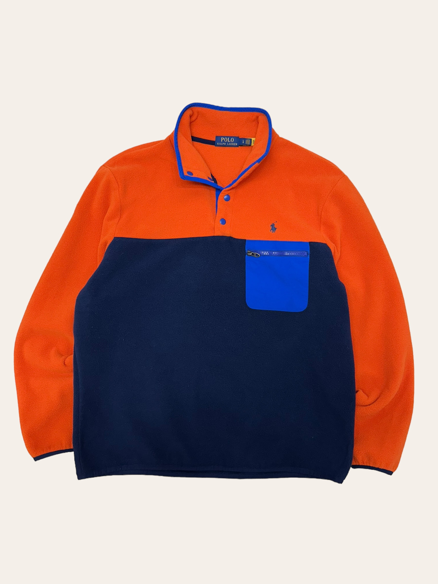 Polo ralph lauren orange/navy fleece pullover L